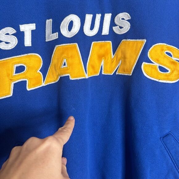 90s NFL St. Louis Rams Sweatshirt Embroidery Logo Blue Color Men’s large - Picture 9 of 10